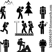 Hiking people icons Hiking people icons
