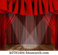 Stage Drapes With 3 Spotlights Focused Center Stage Stage Drapes With 3 Spotlights Focused Center Stage