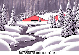 Winter Stream & Barn Winter Stream & Barn