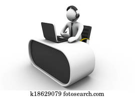 3D man working in a call center 3D man working in a call center