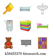 Domestic icons set, cartoon style Domestic icons set, cartoon style