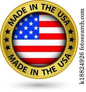 gemacht usa, gold, label,, vektor, abbildung gemacht usa, gold, label,, vektor, abbildung