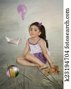 menina, com, urso teddy