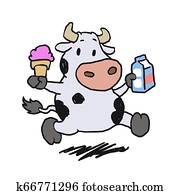 Running cow holding ice cream and milk Running cow holding ice cream and milk