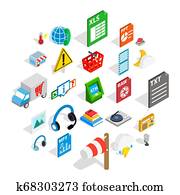 Call centre icons set, isometric style