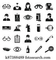 Doctor eye examination icons set, simple style Doctor eye examination icons set, simple style