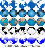 global, erde karte, satz, 5x5