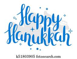 Happy Hanukkah celebration holiday card with lettering Happy Hanukkah celebration holiday card with lettering