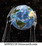 hände, halten, erde, in, raum