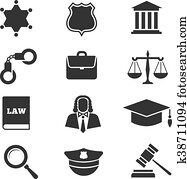 Justice, law, police vector icons Justice, law, police vector icons