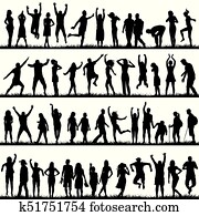 Silhouettes of women and men outdoor Silhouettes of women and men outdoor