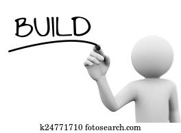 3d person writing build on transparent screen