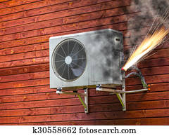 Air conditioner on fire