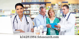 asiatique, docteur, femme, à, pills.