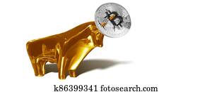 bitcoin, עם, bull., בעצם, crypto, מטבע, coin., blockchain, technology.