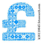 British pound sign made of gears.