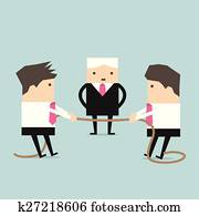 Businessman pulling rope tug of war