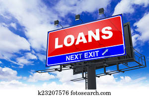 Loans Inscription on Red Billboard.