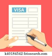 Man hands filling visa application