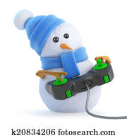 3d Snowman plays a video game