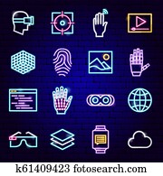 augmented, realidad, neón, iconos