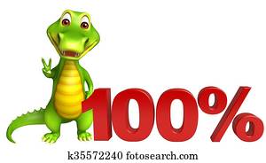 cute Aligator cartoon character with 100% sign cute Aligator cartoon character with 100% sign