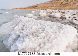 Detail of salt on the Dead Sea shore, Jordan