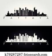 Pattaya skyline and landmarks silhouette Pattaya skyline and landmarks silhouette