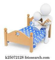 3D white people. Father reading a bedtime story to his son in be 3D white people. Father reading a bedtime story to his son in be