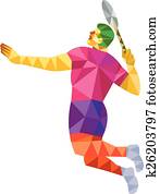 bádminton, jugador, salto, choque, bajo, polígono