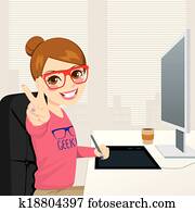 hipster, graphiste, femme, fonctionnement