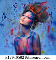 mulher jovem, musa, com, criativo, corporal