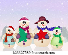 snowman family at Christmas