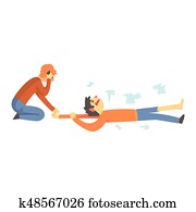 Dead man after a car accident, woman calling the emergency service cartoon characters vector Illustration Dead man after a car accident, woman calling the emergency service cartoon characters vector Illustration
