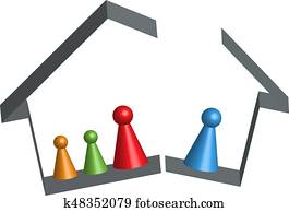 bygning, brutt familie, hjem i, 3d