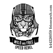 Wild tiger Wild cat Be wild and free T-shirt emblem, template Biker, motorcycle design Hand drawn illustration Wild tiger Wild cat Be wild and free T-shirt emblem, template Biker, motorcycle design Hand drawn illustration