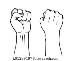 Winner raised fist. Logo label design, concept of win. Vector illustration in coloring style Winner raised fist. Logo label design, concept of win. Vector illustration in coloring style