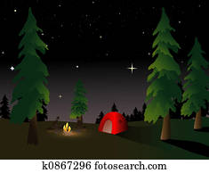 acampamento, à noite