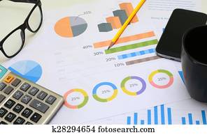 financier, paperasserie, et, rapports, graphique, planification