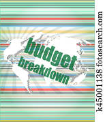 geschaefts, concept:, wörter, budget, zusammenbruch, auf, digital, schirm