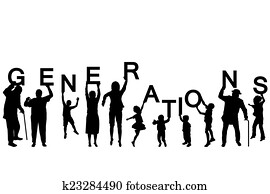 People silhouettes of different ages holding the letters of the 