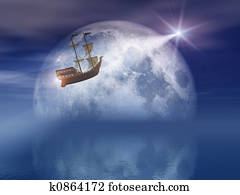 Sailing on Star Light and Night Moon Over Sea Sailing on Star Light and Night Moon Over Sea