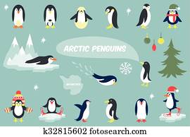Various Penguins Cartoon Vector Illustration