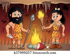 caverna, pessoas, tema