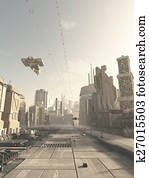 futuro, rua cidade, e, nave espacial