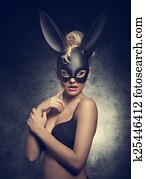 girl with bizarre bunny mask 