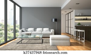 Interior of the modern design loft with black lampl 3D rendering Interior of the modern design loft with black lampl 3D rendering