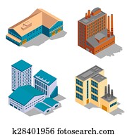 Isometric factory and industrial buildings set Isometric factory and industrial buildings set