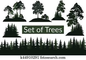 paisagens, árvores, silhuetas