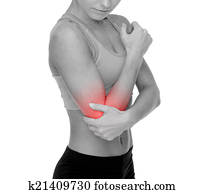 sporty woman with pain in elbow